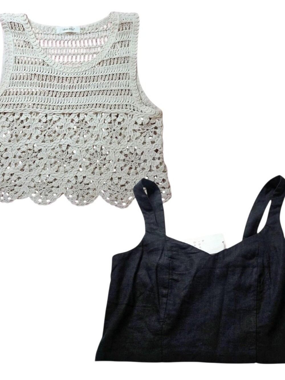 idem ditto Linen Blend Tank Tops Black & Cream Size Medium NWT